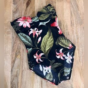 Tommy Bahama Black Tropical Floral One-Piece